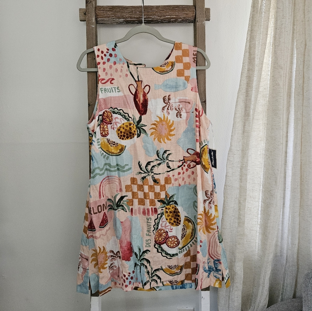 Colorful Fruit Print Sleeveless Dress